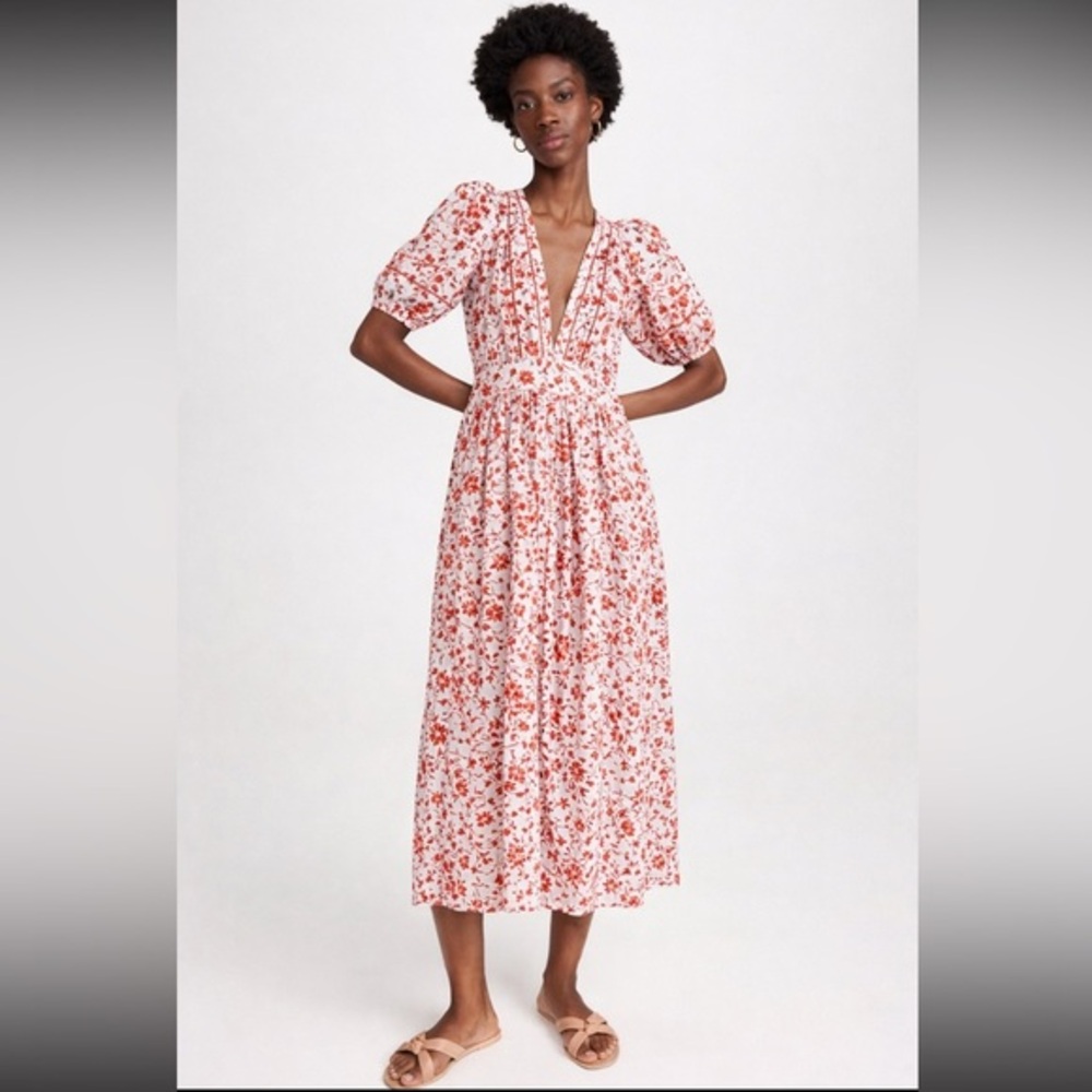 Poupette St Barth Dress Reine Midi in Red Floral